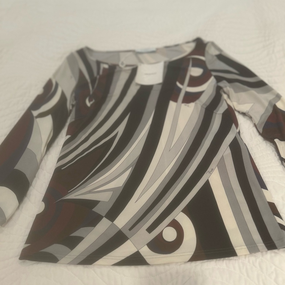 Emilio Pucci Black and Gray Geometric Long Sleeve Top